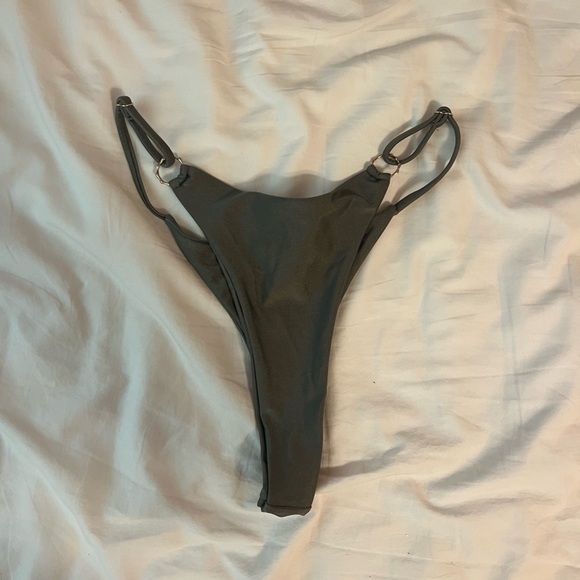 Army Green Adjustable Thong Bikini Bottom - Picture 2 of 7